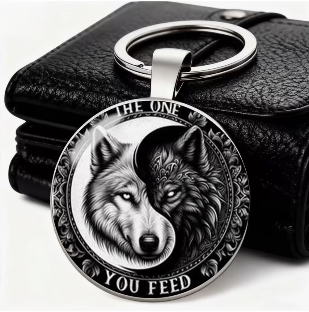 3/$25 Wolf Yin Yang Keychain The One You Feed Inspirational Animal Art Keychain
